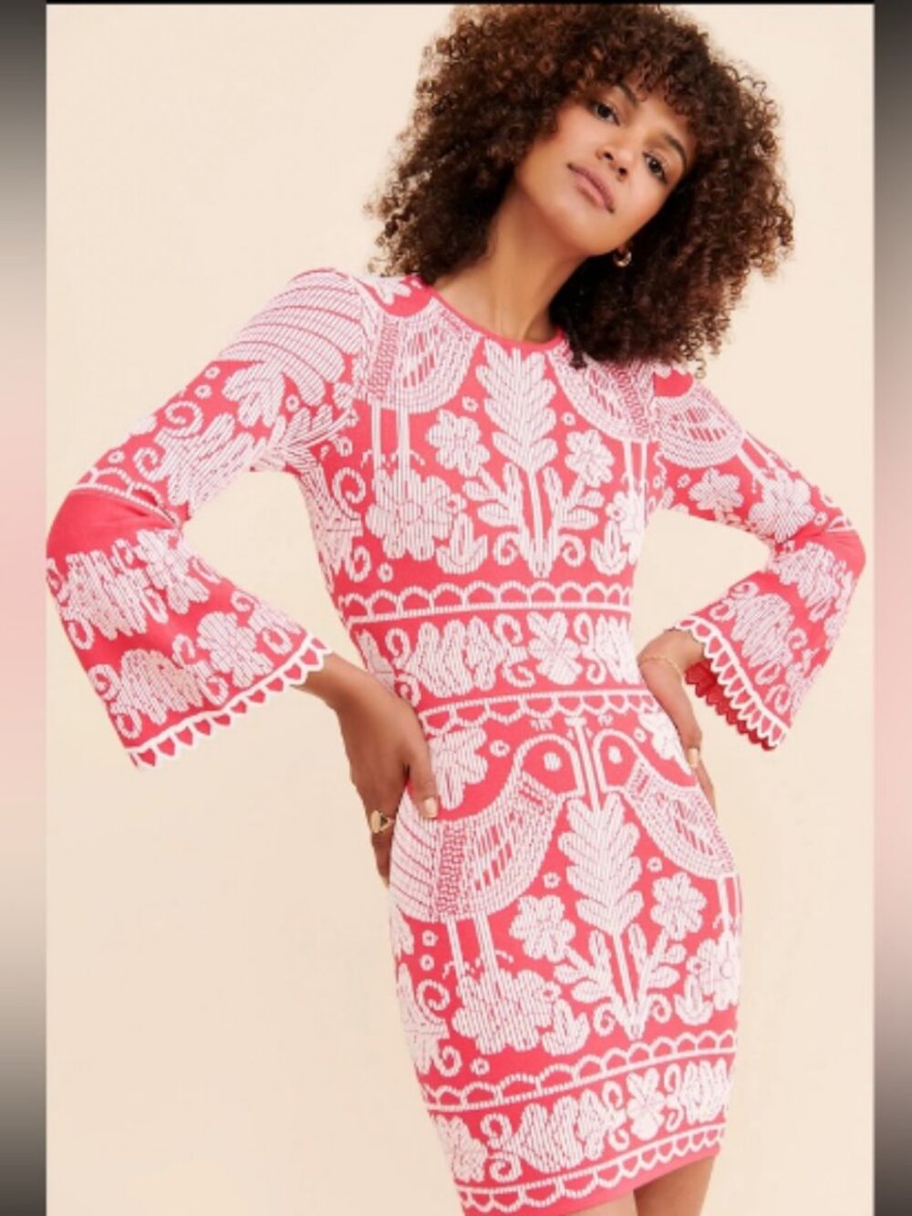 Alice McCall Pink & White Long Sleeve Patterned Knit Dress EUC